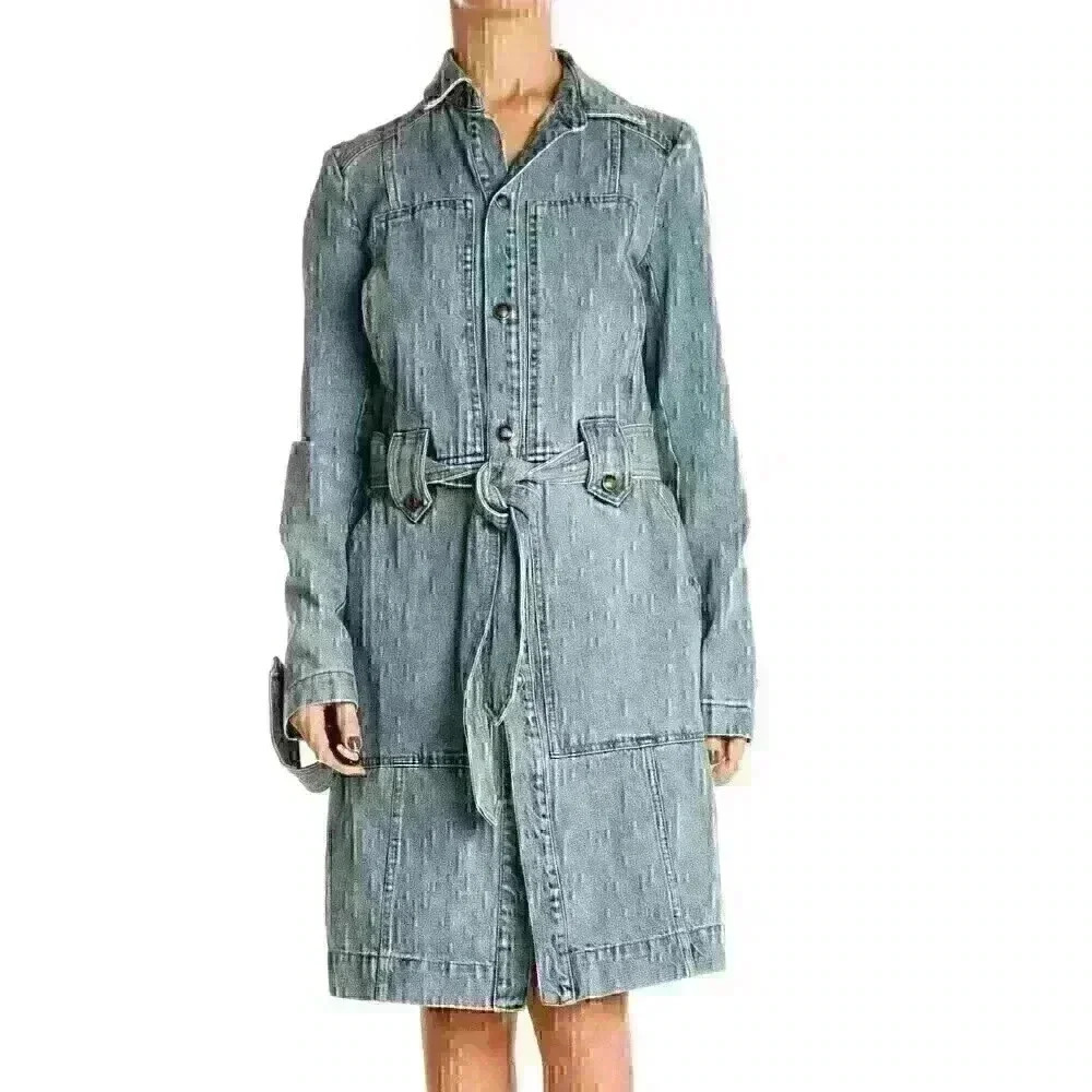 Free People Denim Long Sleeve Dress Four Pockets Snap Closure Jean Dress